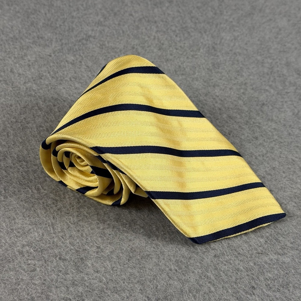 Vintage Lord & Taylor Yellow Navy Stripe Silk Tie USA Jacquard 59x4"